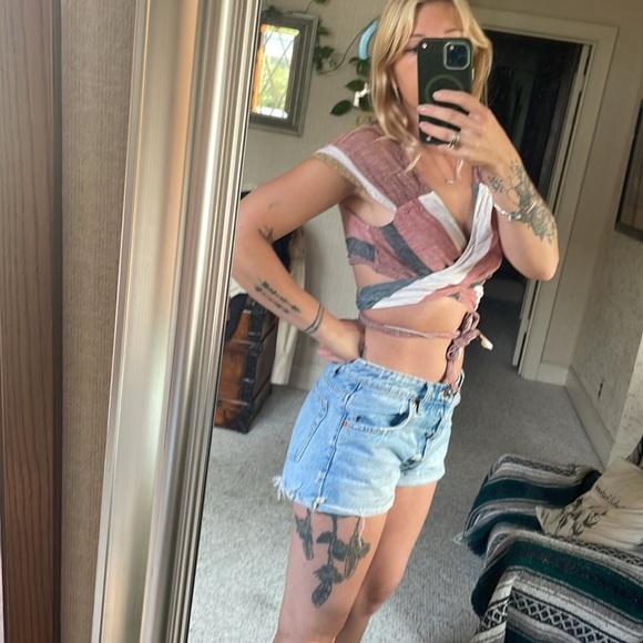 Free People Rustic Boho Linen Oberoi Wrap Crop Top - Picture 10 of 14